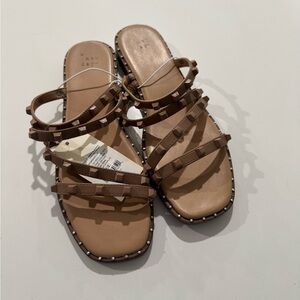 A New Day Tan Studded Sandals Flat Design